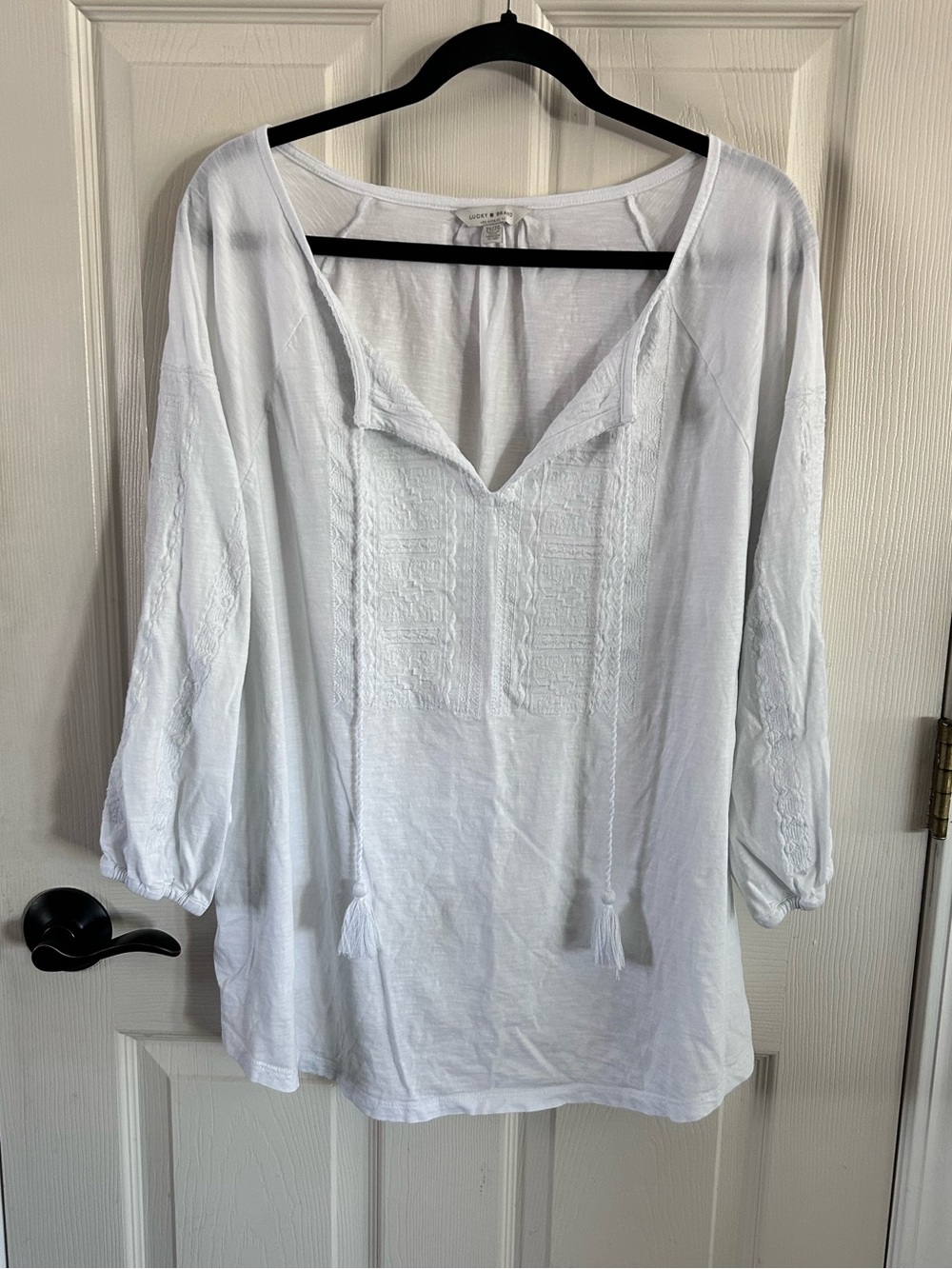 Lucky Brand White Embroidered Peasant Tunic Top Shirt Boho Hippie Plus Size 2X